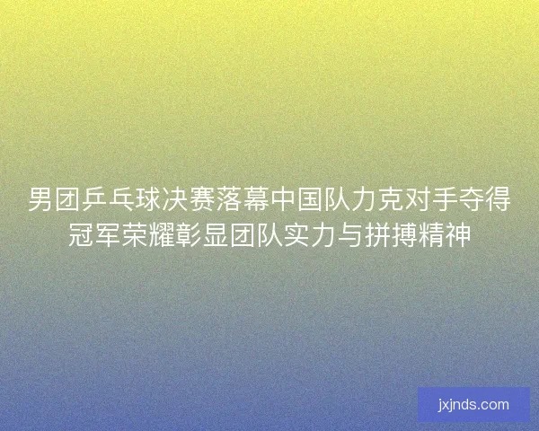 男团乒乓球决赛落幕中国队力克对手夺得冠军荣耀彰显团队实力与拼搏精神